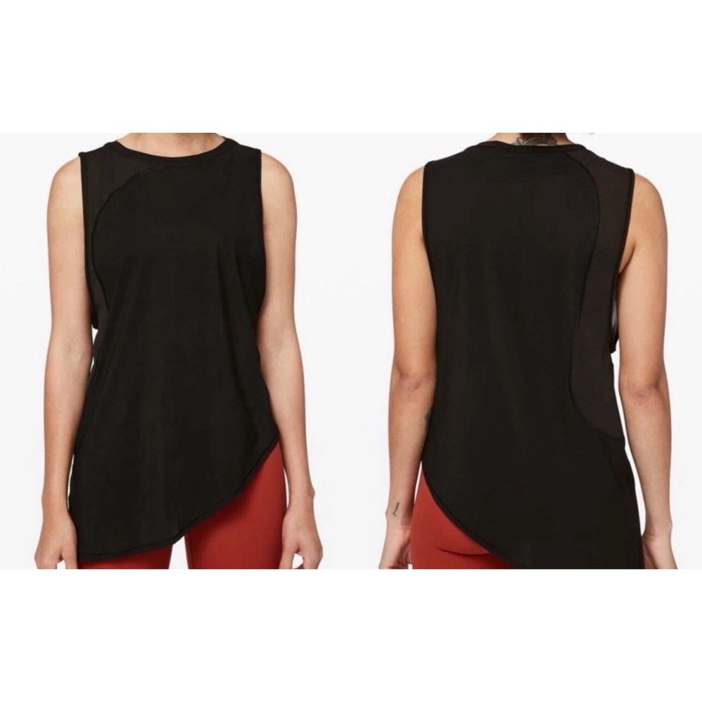 Lululemon 6/M Medium Black Mesh Asymmetrical Tank Top Strength In Stance Workout